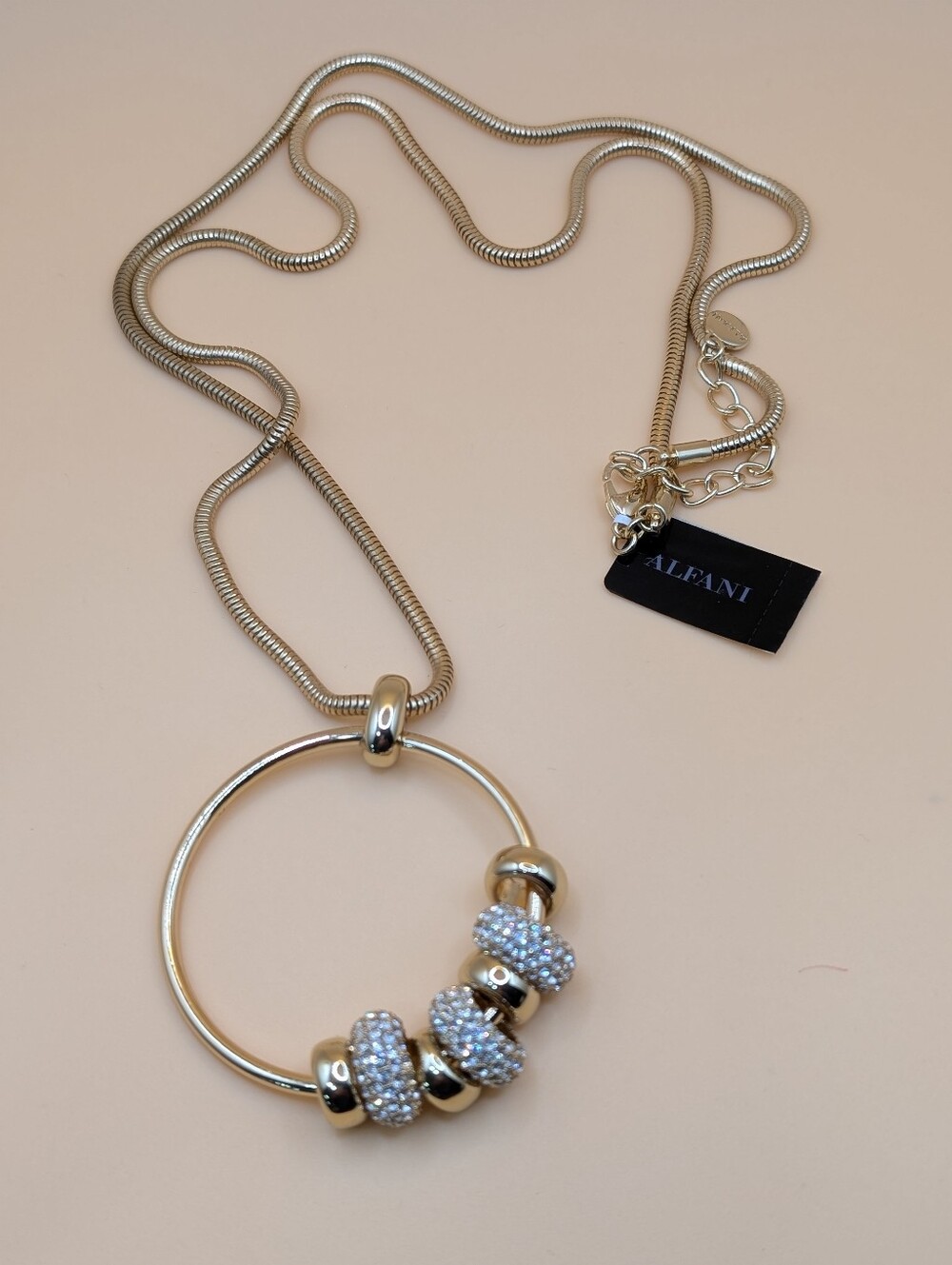 Alfani Gold-Tone Circle Pendant Necklace with Crystal Pavé Beads NWT $44.50